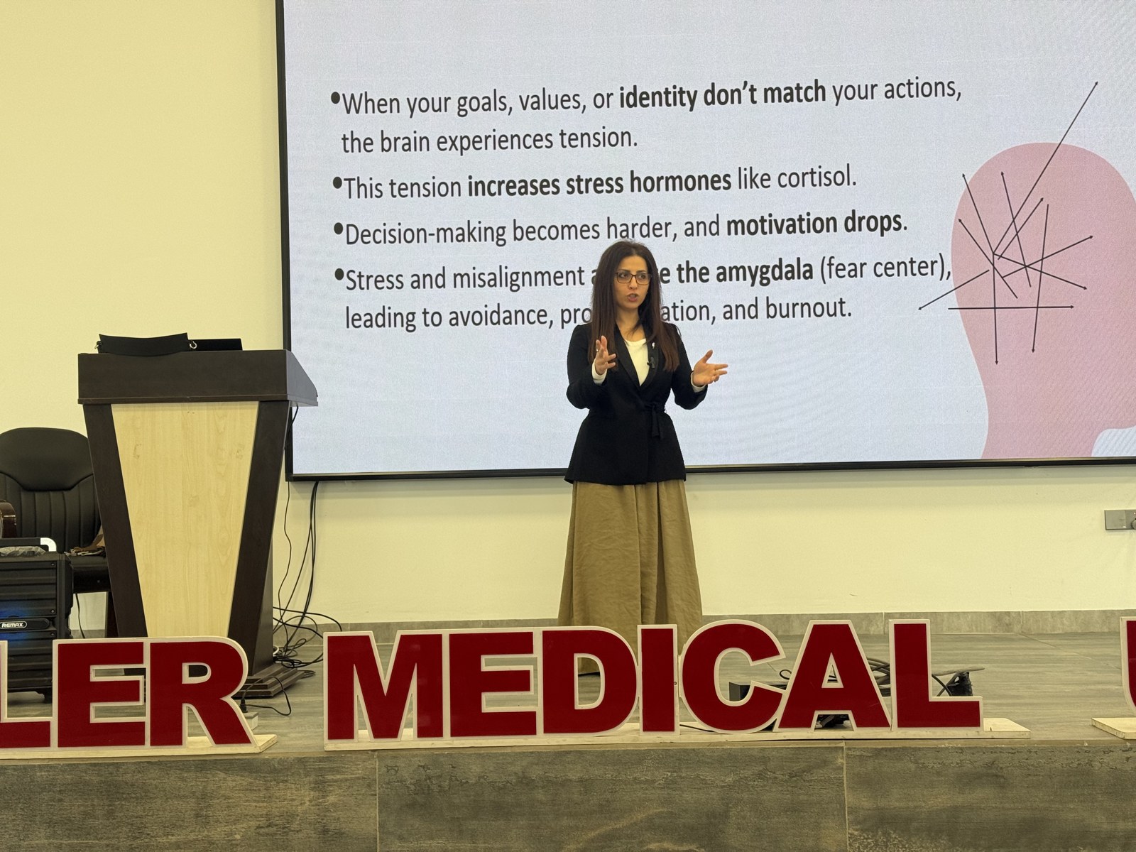 Banu delivering the Transform Yourself workshop at Hawler Medical University, 2026